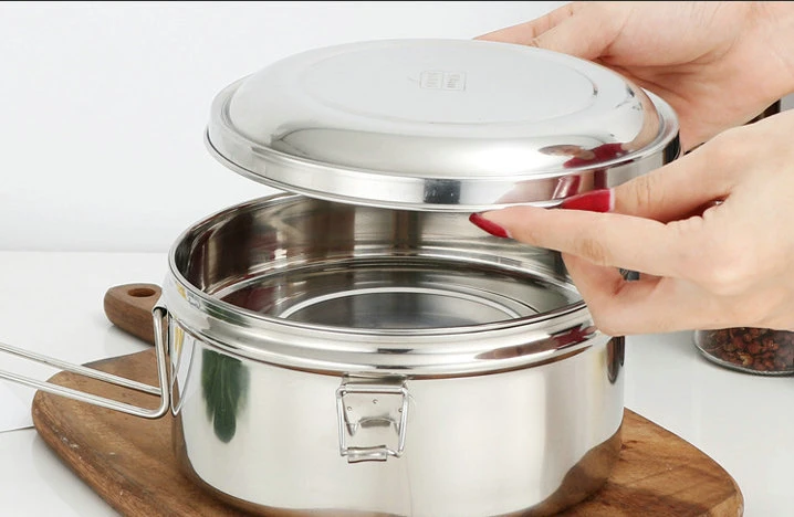 Stainless Steel with Magnetic Round Lunch Box Multi-Purpose Round Food Storage 16cm (with Magnetic Grid) Single Layer 500ml Esg14061