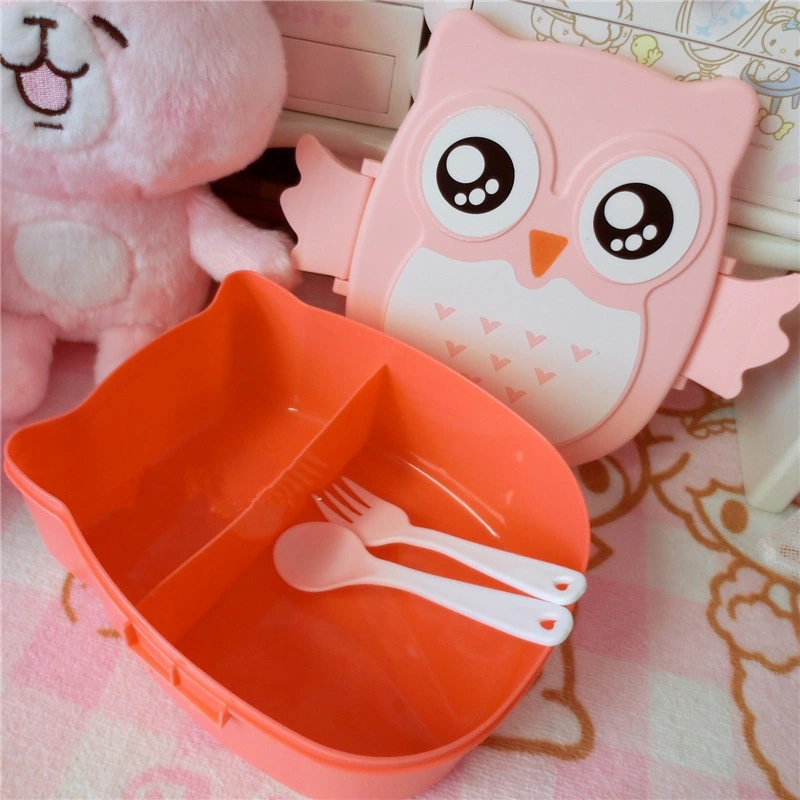 Cute Kids Cartoon Owl Plastic Lunch Box Portable Bento Box Food Container Storage Box