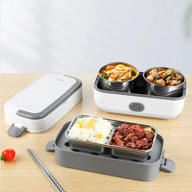 Stainless Steel 2 Layers Food Warmer Electric Heated Lunch Box